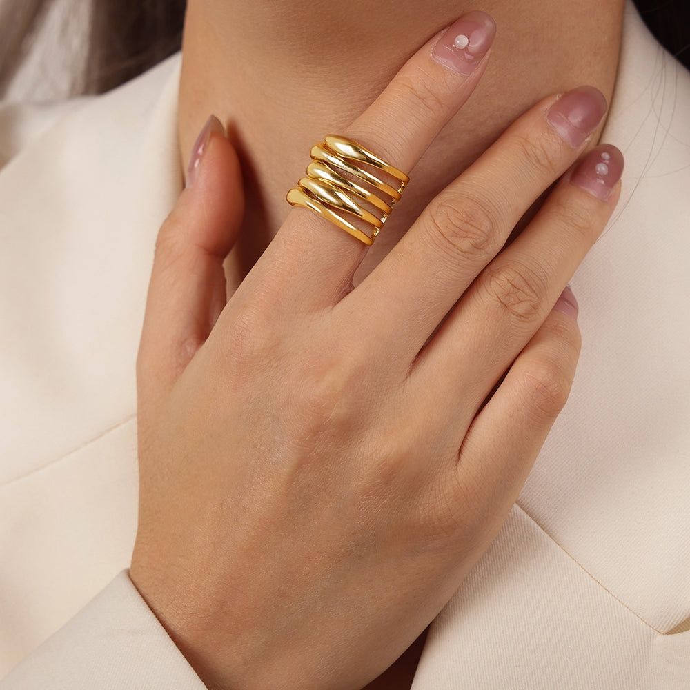 Elegant Geometric 18K Gold Plated Open Copper Ring