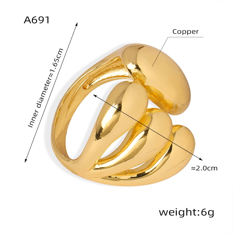 Elegant Geometric 18K Gold Plated Open Copper Ring