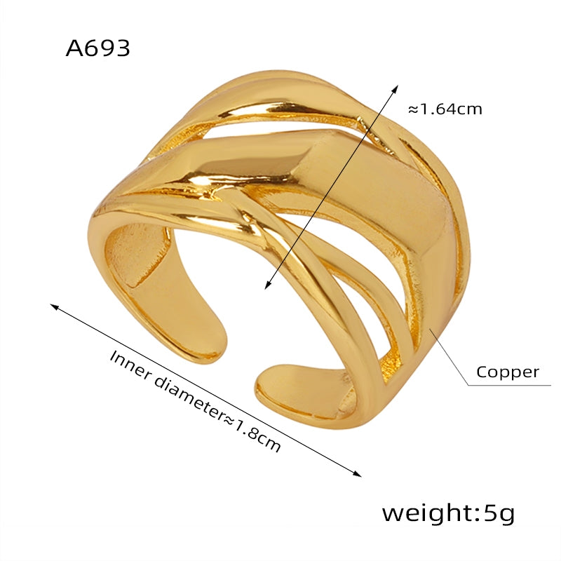 Elegant Geometric 18K Gold Plated Open Copper Ring