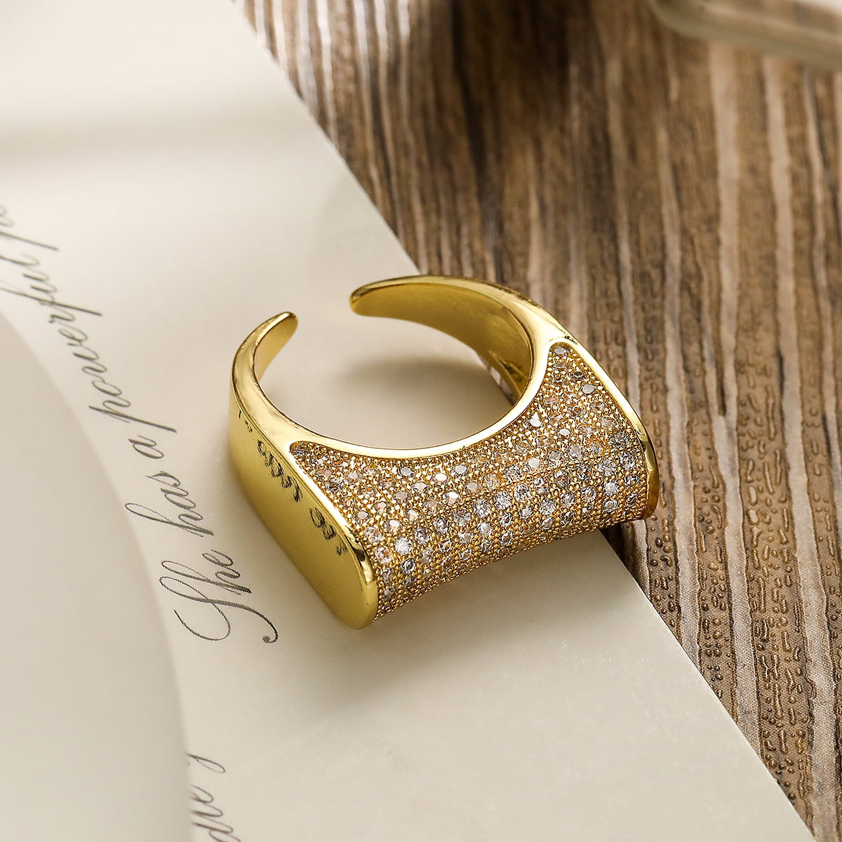 Elegant Retro Geometric 18k Gold Plated Zircon Open Ring