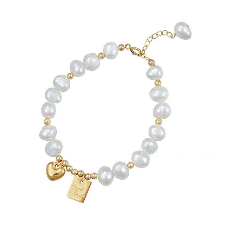 Elegant Retro Heart & Baroque Freshwater Pearl Bracelet Set