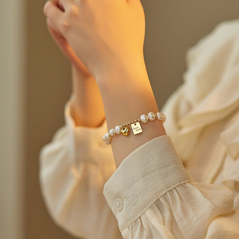 Elegant Retro Heart & Baroque Freshwater Pearl Bracelet Set