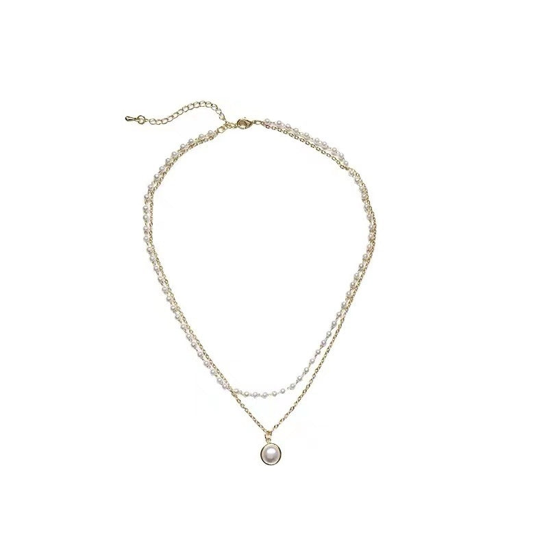 Elegant Retro Layered Pearl Pendant Choker Necklace for Women