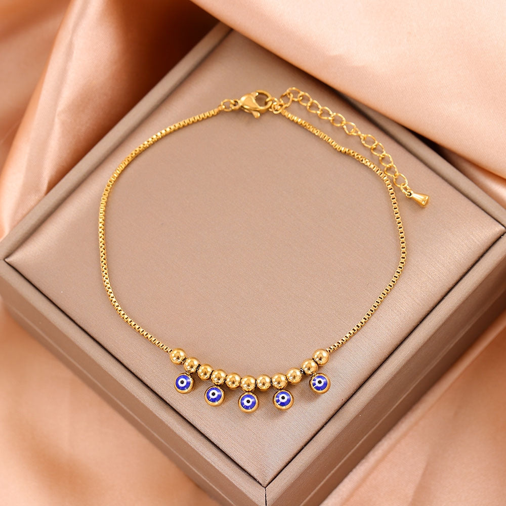 Elegant Blue Eye Stainless Steel Anklet Bracelet