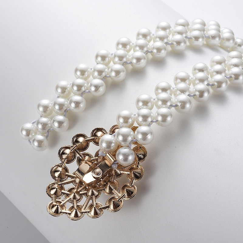 Elegant Vintage White Pearl Women's Chain Belt