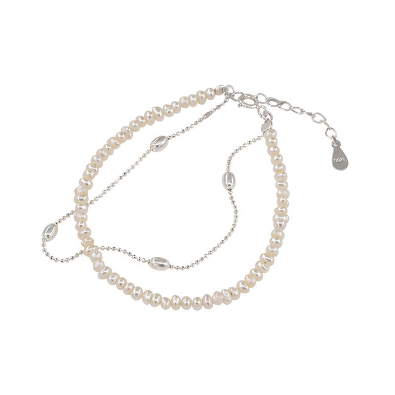 Elegant Sterling Silver Double-Layer Freshwater Pearl Bracelet