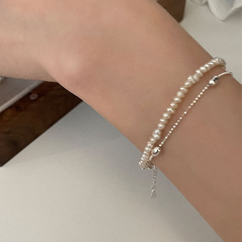 Elegant Sterling Silver Double-Layer Freshwater Pearl Bracelet