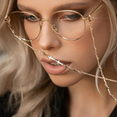 Elegant Cross Alloy Gold Plated Glasses Chain for Women