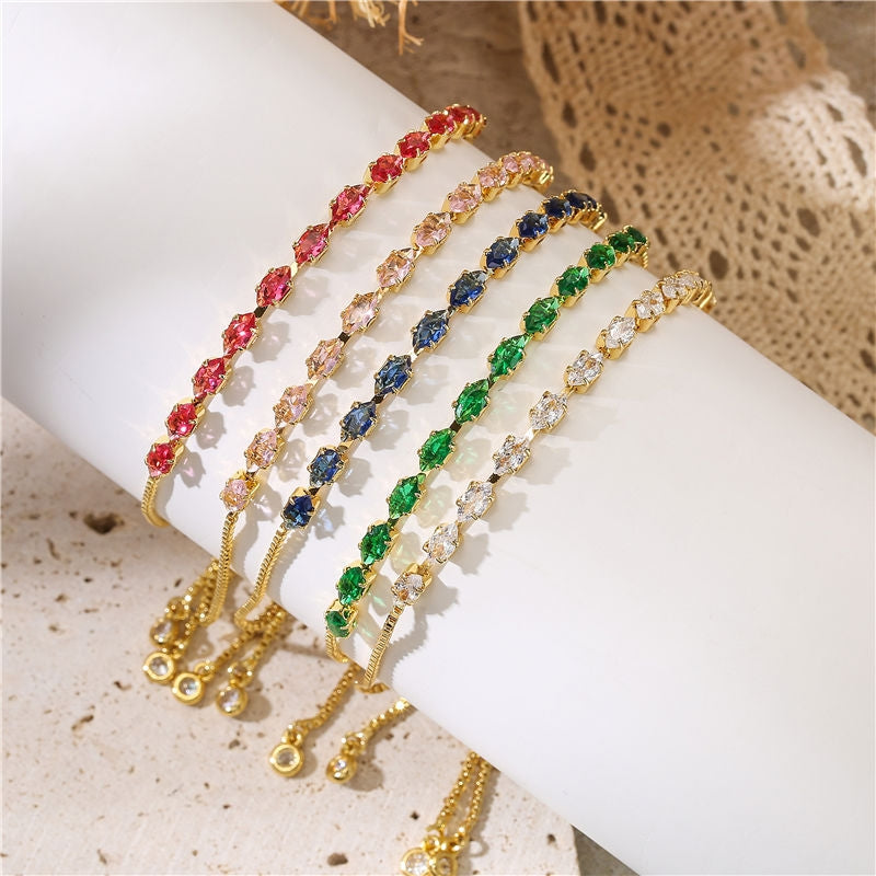 Elegant Geometric Copper Inlay Zircon Rainbow Bracelet for Women