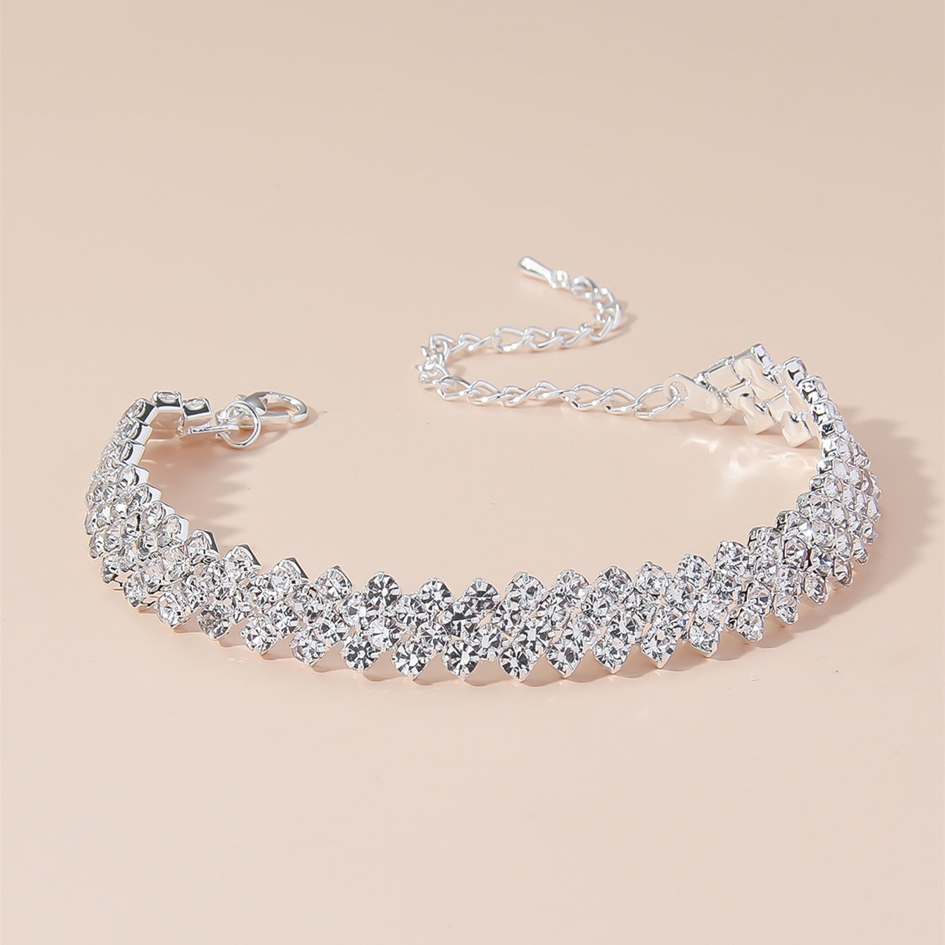 Elegant Geometric Rhinestone Crystal Double Row Bracelet - 2024 Spring Fashion