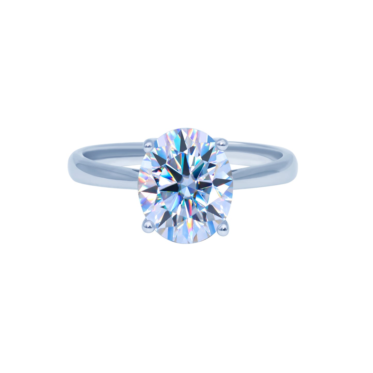 Elegant Oval Moissanite Ring in Sterling Silver 18K White Plated