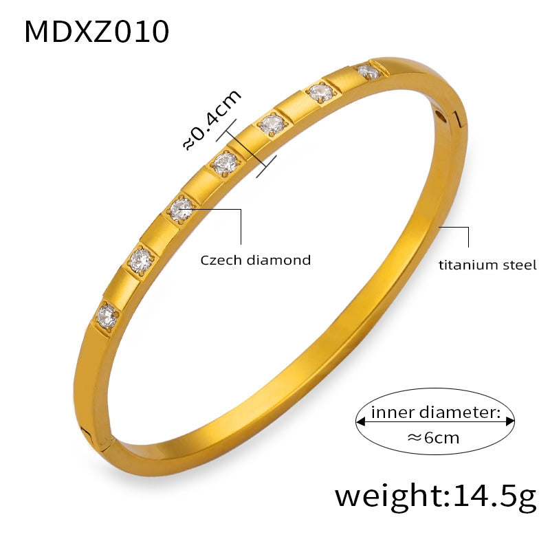 Elegant 18K Gold Plated Rhinestone Titanium Steel Bangle Bracelet