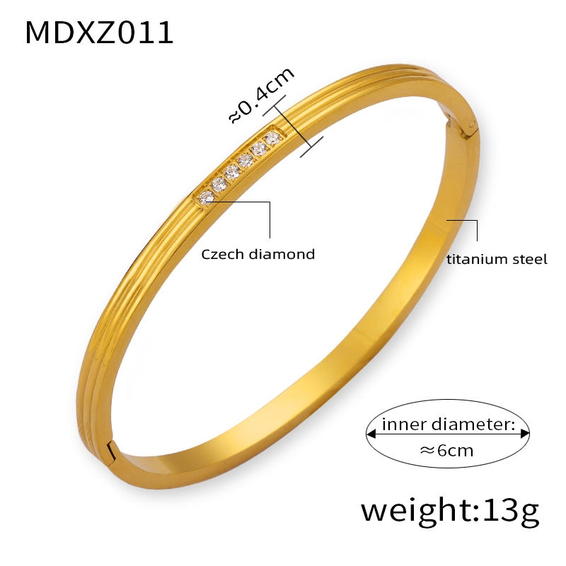 Elegant 18K Gold Plated Rhinestone Titanium Steel Bangle Bracelet