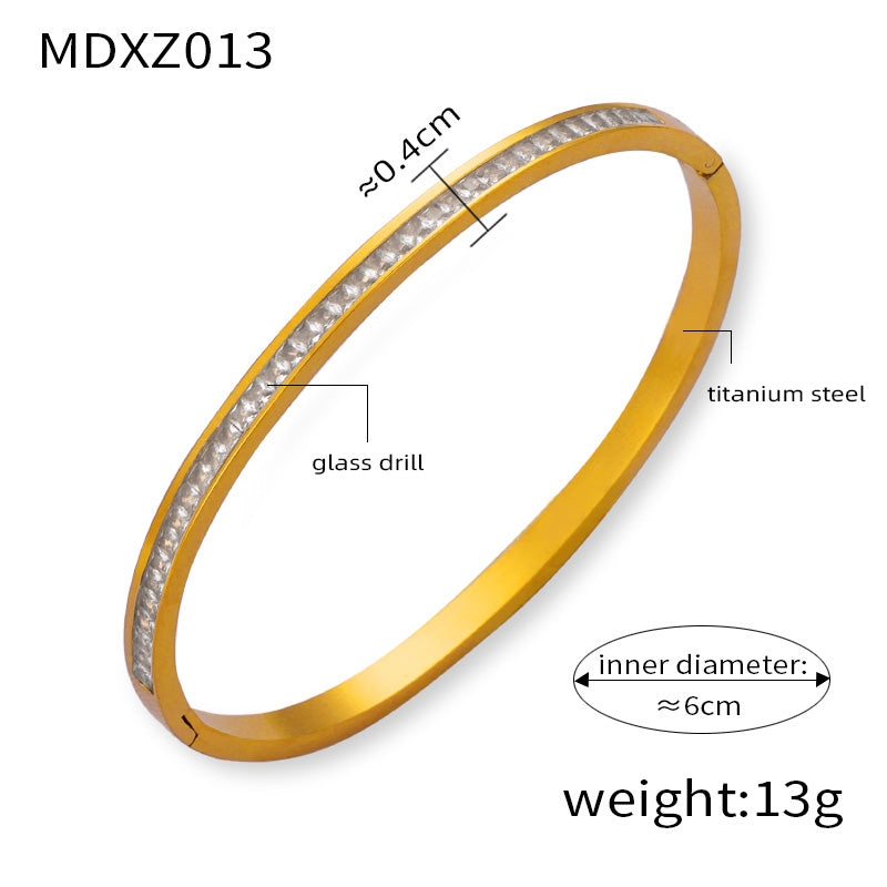 Elegant 18K Gold Plated Rhinestone Titanium Steel Bangle Bracelet