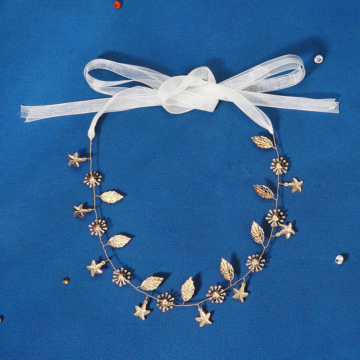 Elegant Vintage Gold Leaf Bridal Hairband with Pearl and Floral Accents