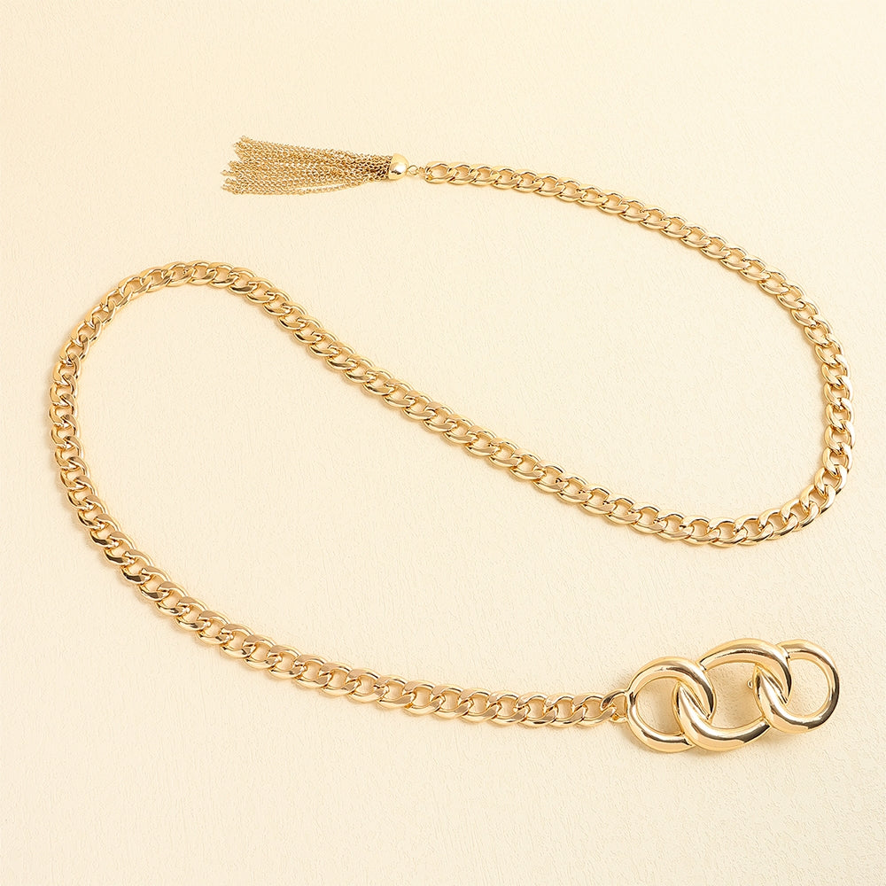 Elegant Geometric Alloy Women's Chain Belt with Metal Loop Clasp