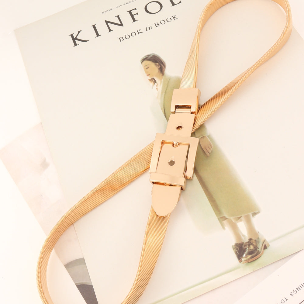 Elegant Geometric Alloy Women's Chain Belt with Metal Spring Elastic Waistband