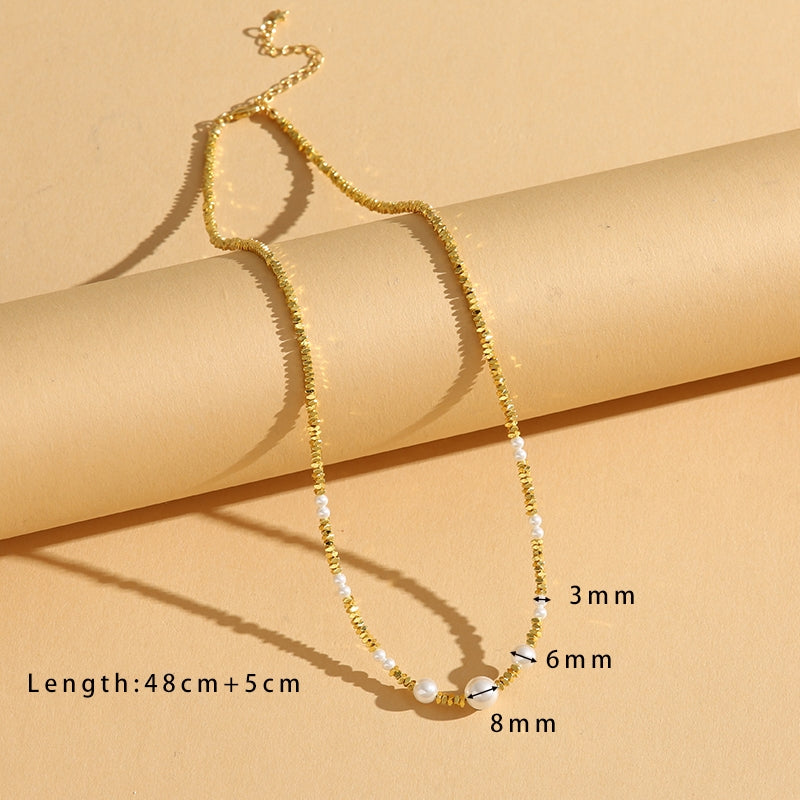 Elegant Geometric Glass Pearl Black Pointed 18K Gold Plated Women's Necklace