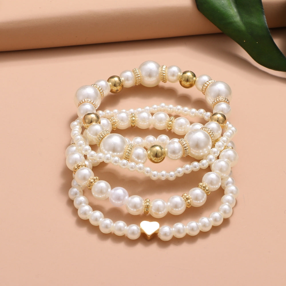 Elegant Geometric Imitation Pearl Unisex Bracelet Set - 4-Piece European and American Style Luxury Jewelry