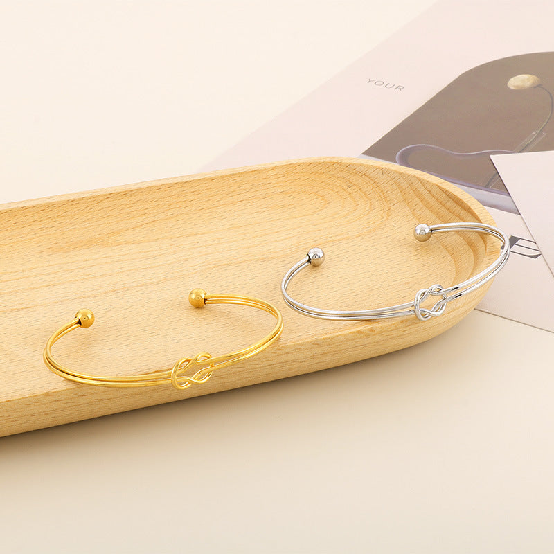 Elegant Geometric Stainless Steel Knot Open Bracelet - Minimalist Fashion Versatile Jewelry