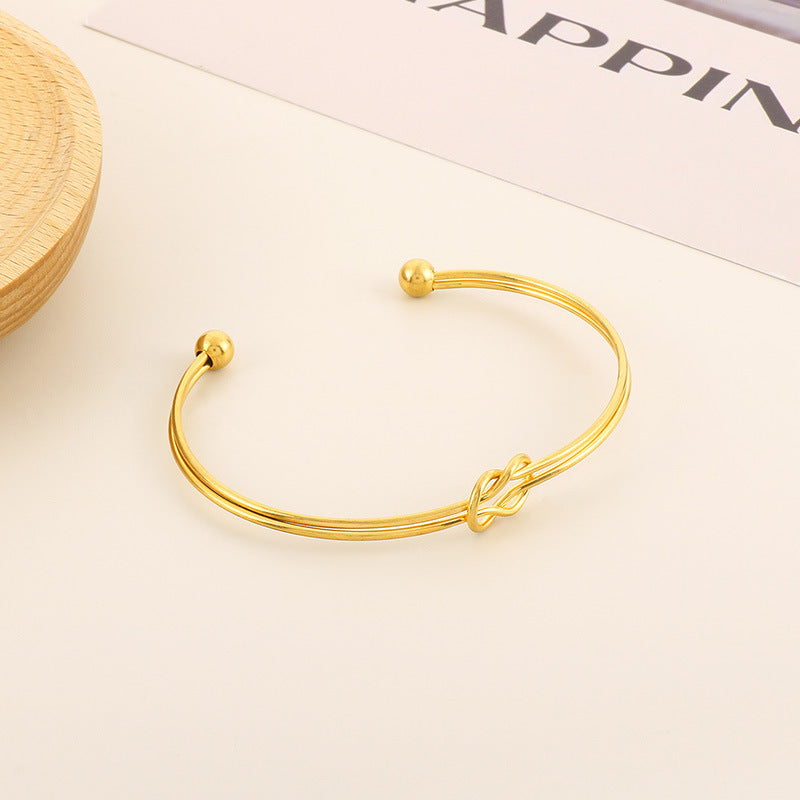 Elegant Geometric Stainless Steel Knot Open Bracelet - Minimalist Fashion Versatile Jewelry