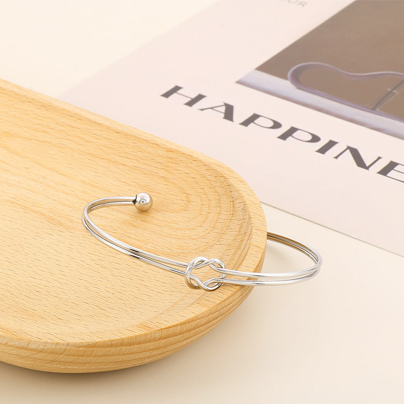 Elegant Geometric Stainless Steel Knot Open Bracelet - Minimalist Fashion Versatile Jewelry