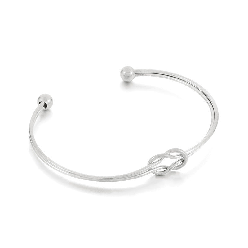 Elegant Geometric Stainless Steel Knot Open Bracelet - Minimalist Fashion Versatile Jewelry