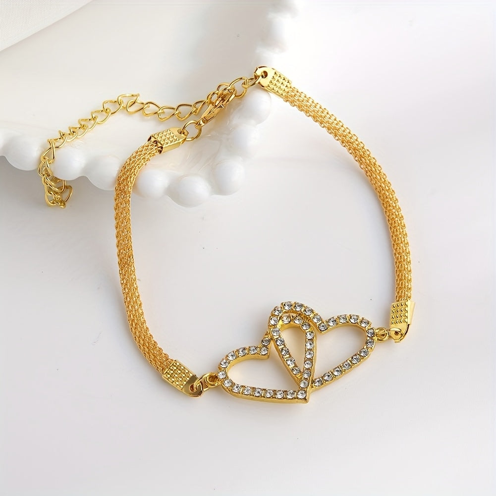 Elegant Heart Shape Gold Plated Rhinestone Women's Anklet