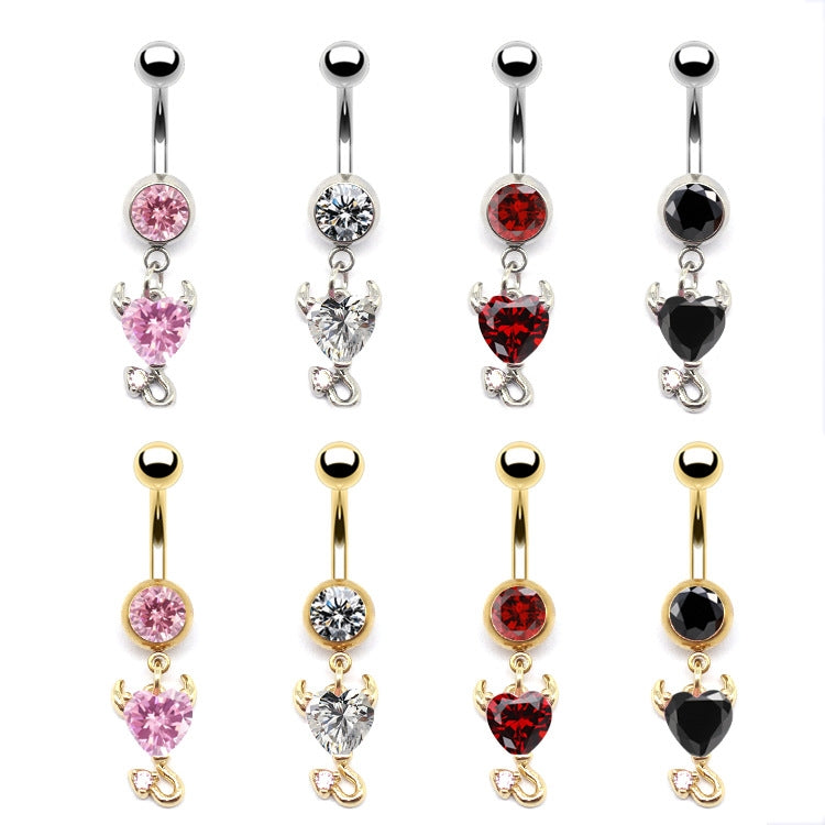 Elegant Simple Style Heart Shape Stainless Steel Copper Plating Inlay Rhinestones Zircon White Gold Plated Gold Plated Belly Ring