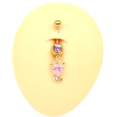 Elegant Angel Wing Heart Shape Zircon Belly Ring in White and Gold Plated Stainless Steel