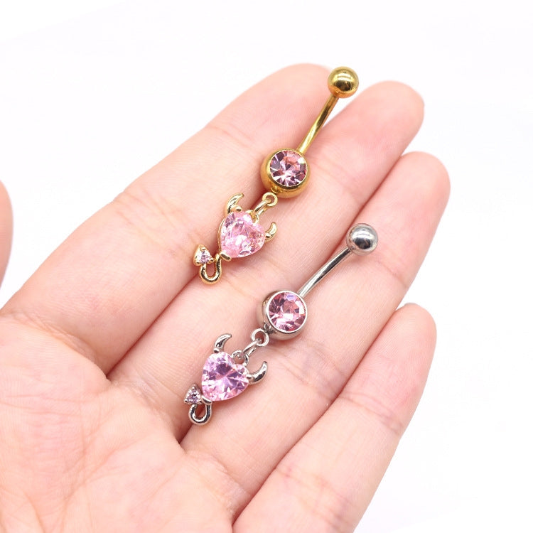 Elegant Simple Style Heart Shape Stainless Steel Copper Plating Inlay Rhinestones Zircon White Gold Plated Gold Plated Belly Ring