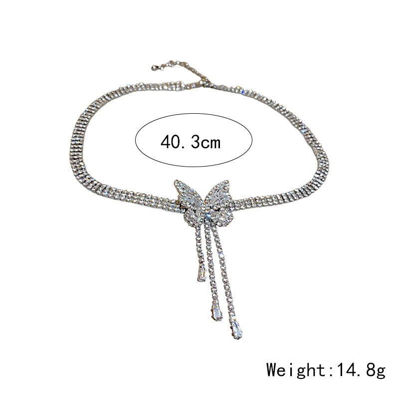 Elegant Korean Butterfly Rhinestone Pearl Choker Necklace