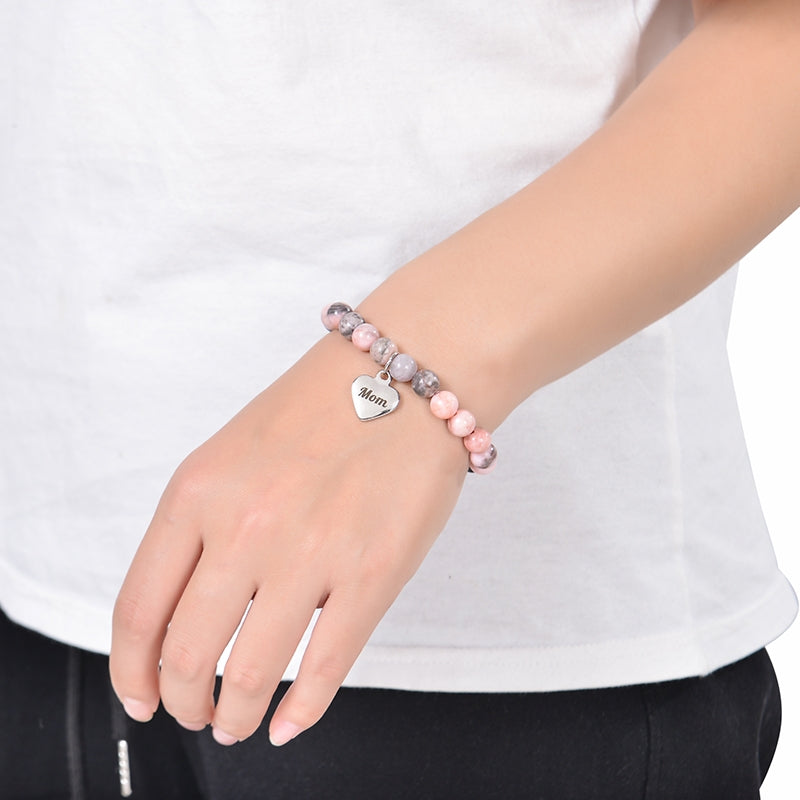 Elegant Heart Letter Natural Stone Titanium Steel Women's Bracelet