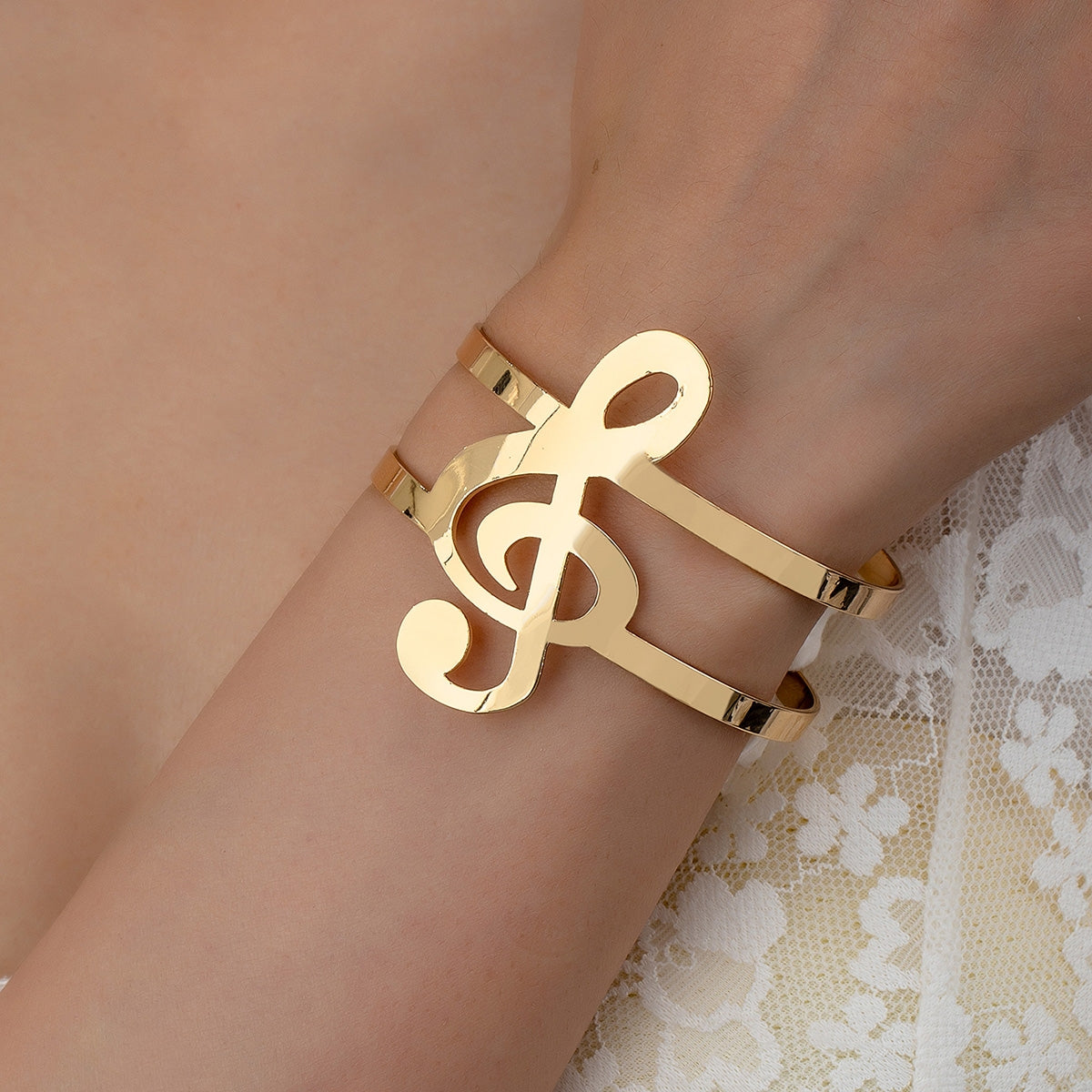 Elegant Music Note Open Cuff Bangle Bracelet 2024 Fashion Jewelry