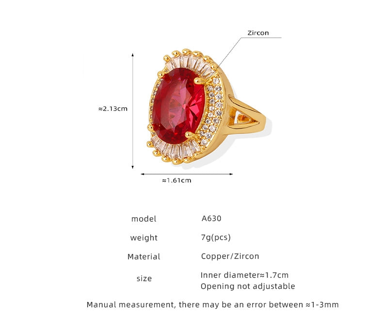 Elegant Vintage Oval Zircon 18K Gold Plated Copper Ring