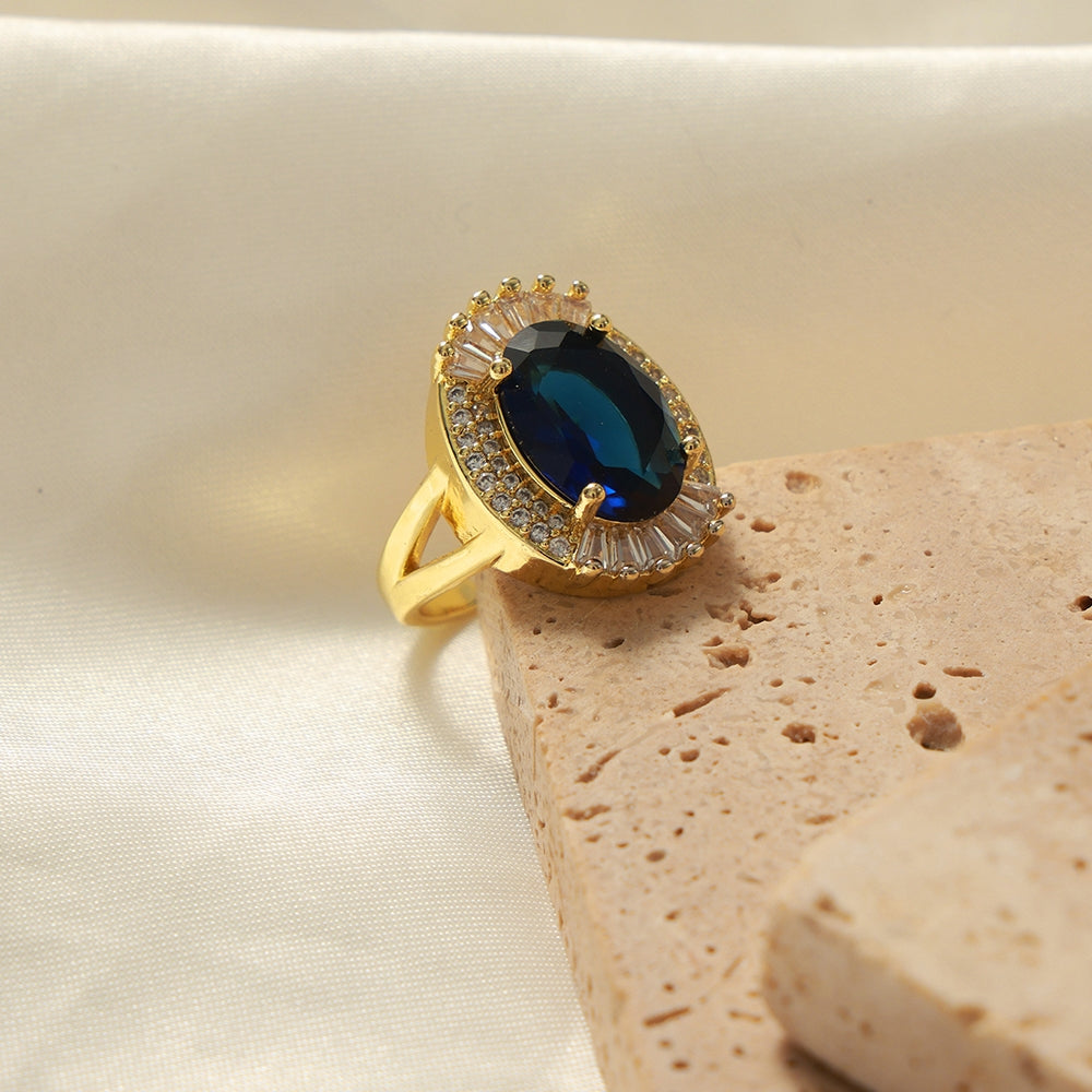 Elegant Vintage Oval Zircon 18K Gold Plated Copper Ring