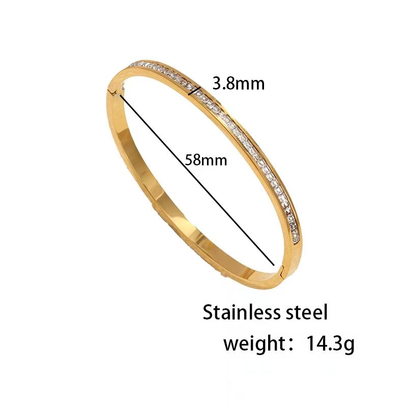 Elegant Round Titanium Steel 18K Gold Plated Rhinestone Bangle - Niche Light Luxury Women's Bracelet