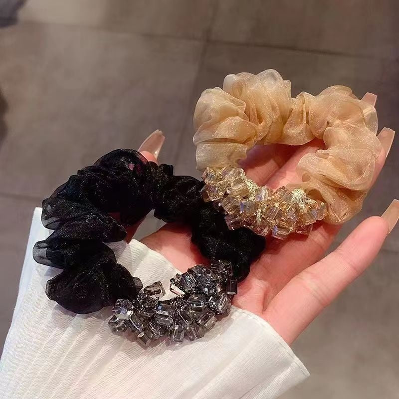 Elegant Organza Hair Tie with Crystal Accents