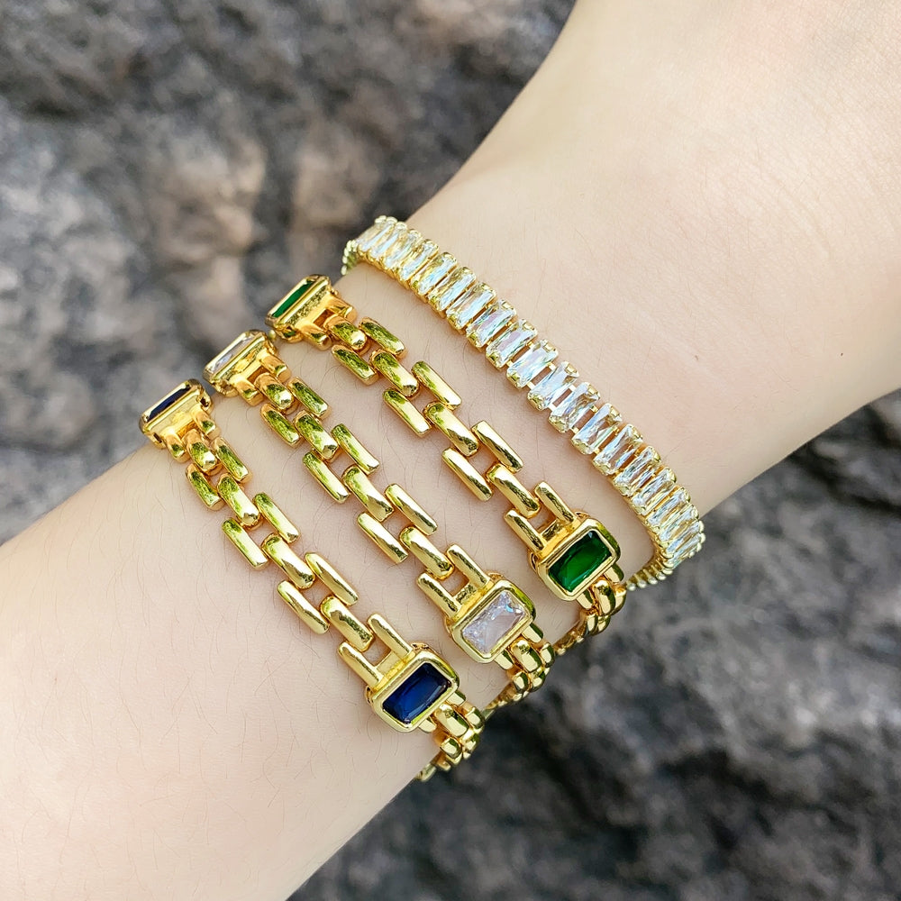 Elegant Geometric Zircon 18k Gold Plated Punk Streetwear Bracelet