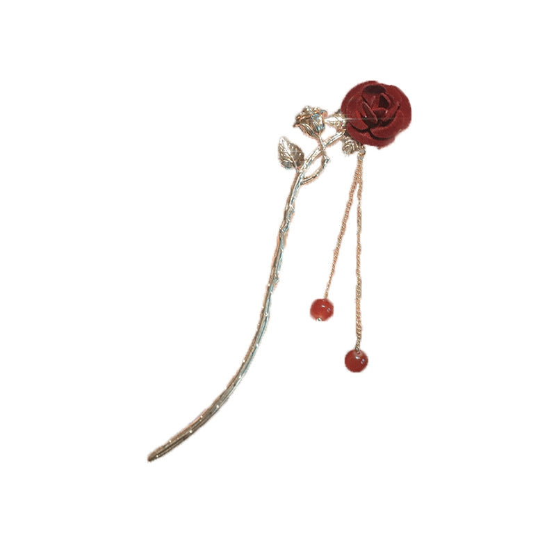 Elegant Tassel Flower Hairpin with Plum Blossom Design, Retro Metal Hair Accessory for Women