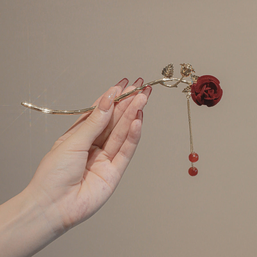 Elegant Tassel Flower Hairpin with Plum Blossom Design, Retro Metal Hair Accessory for Women