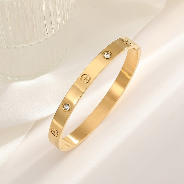 Elegant 18K Gold Plated Stainless Steel Bangle and Titanium Steel Diamond Bracelet Set