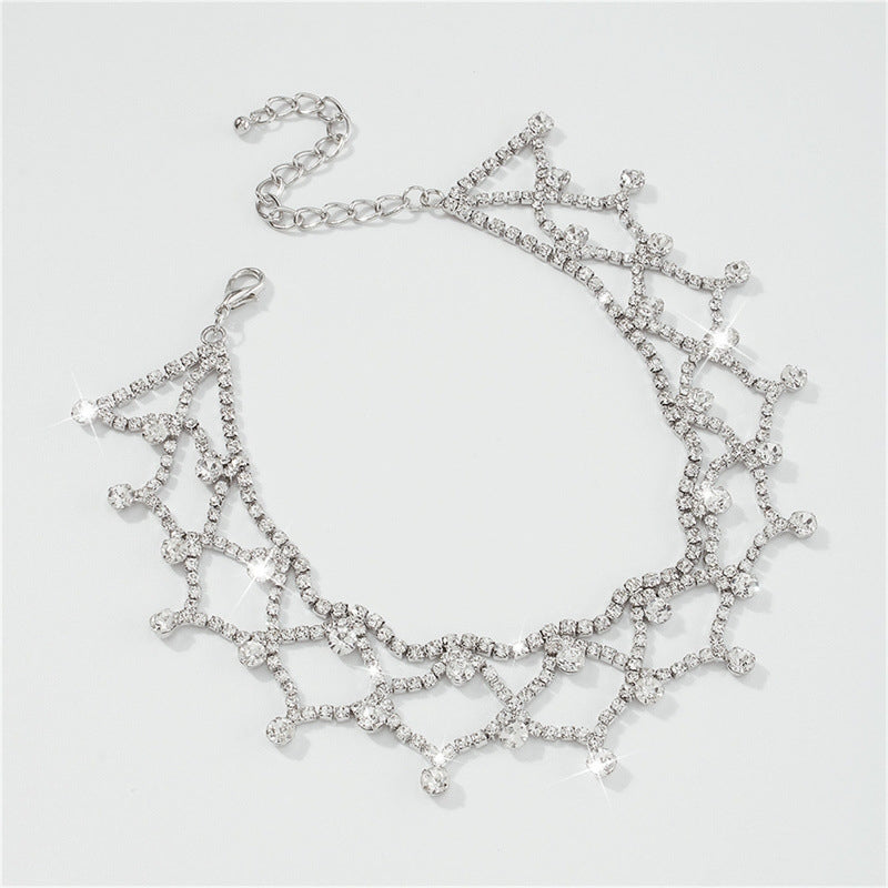 Elegant Rhinestone Inlay Silver Plated Women's Choker Necklace with Tassel Design