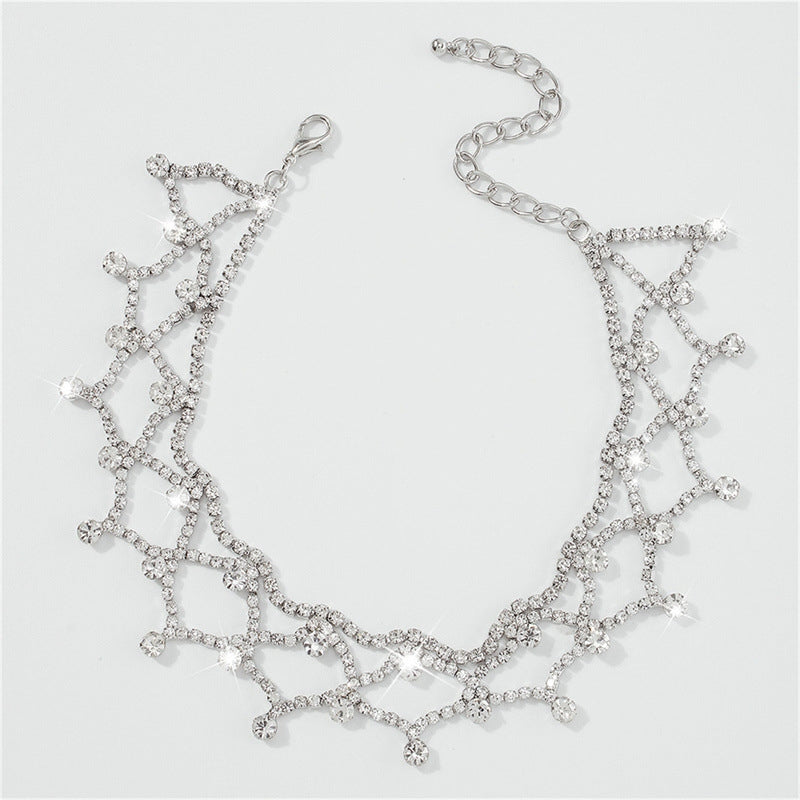 Elegant Rhinestone Inlay Silver Plated Women's Choker Necklace with Tassel Design