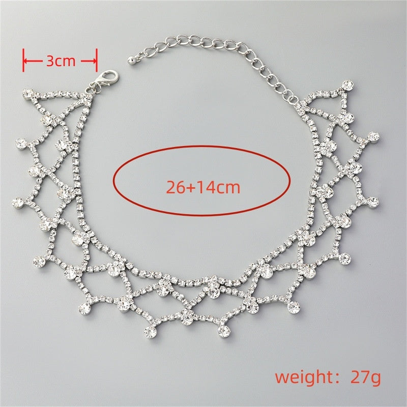 Elegant Rhinestone Inlay Silver Plated Women's Choker Necklace with Tassel Design