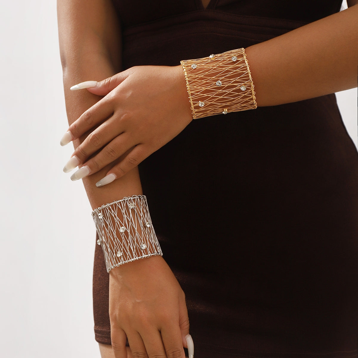 Elegant Rhinestone Alloy Mesh Design Women's Cuff Bracelet