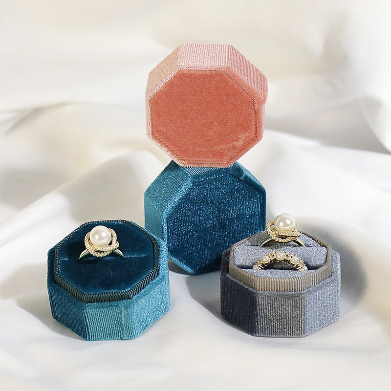 Elegant Solid Color Velvet Jewelry Ring and Earring Storage Box