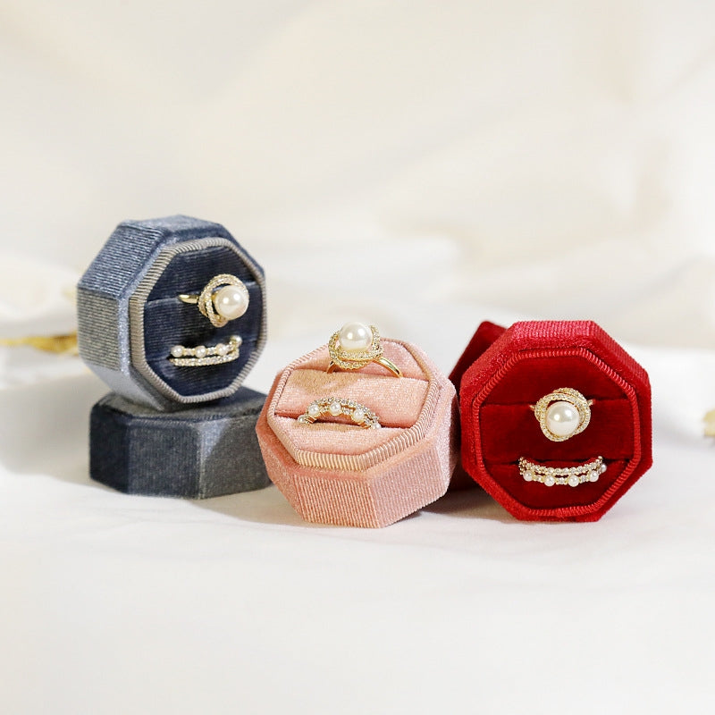 Elegant Solid Color Velvet Jewelry Ring and Earring Storage Box