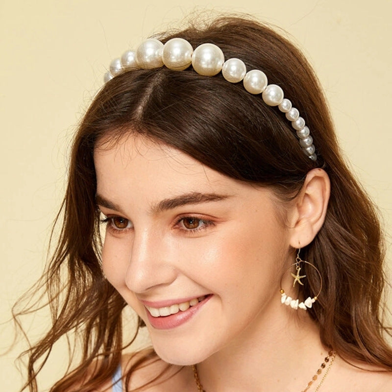 Elegant Pearl Beaded Hair Clip and Bridal Headband with Ribbon