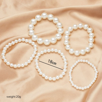 Elegant Imitation Pearl Beaded Women's Bracelet with Bungee Rope